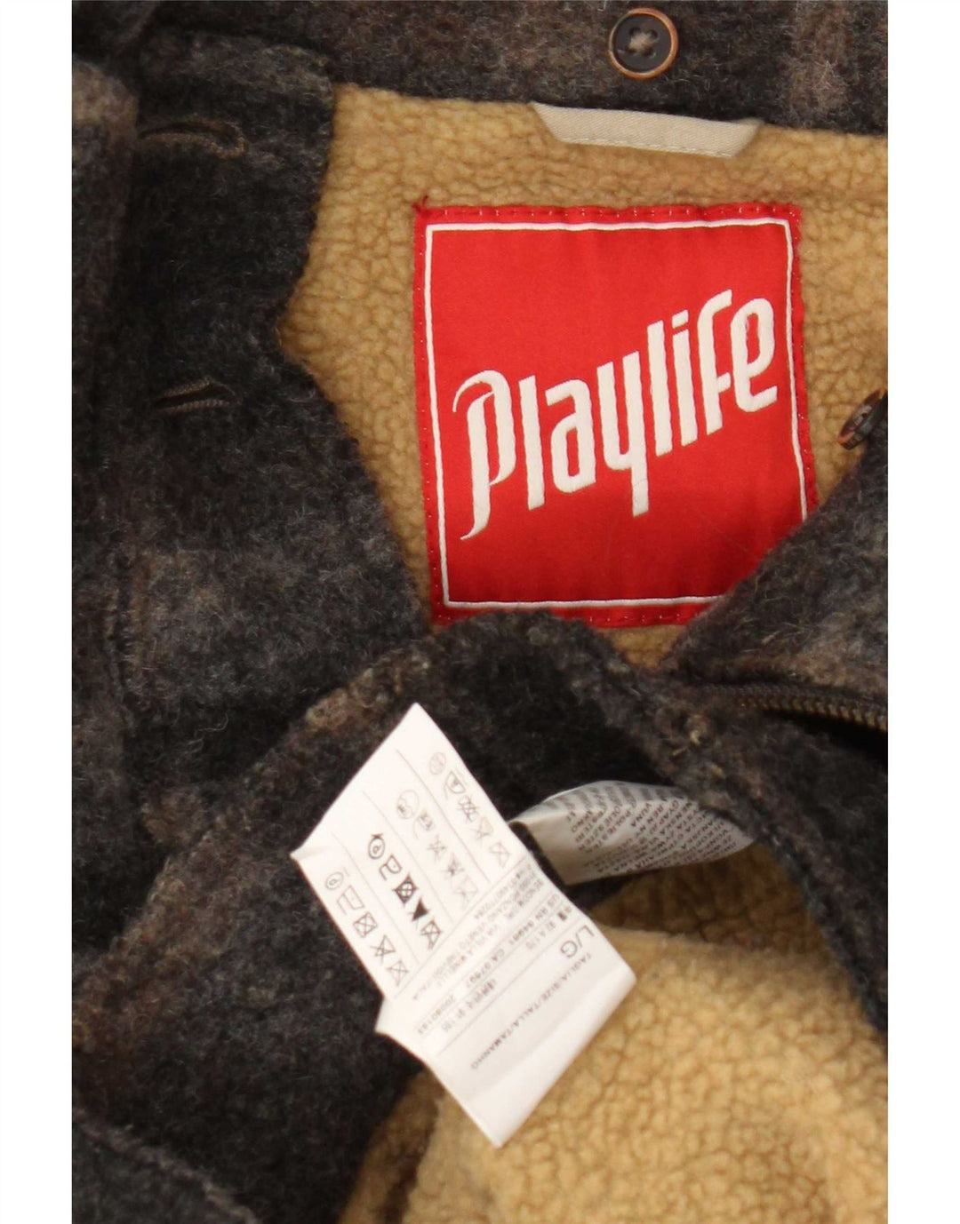 Playlife Dame Sherpa Duffle Bomber Jacket UK 16 Large Brown Plaid Classic