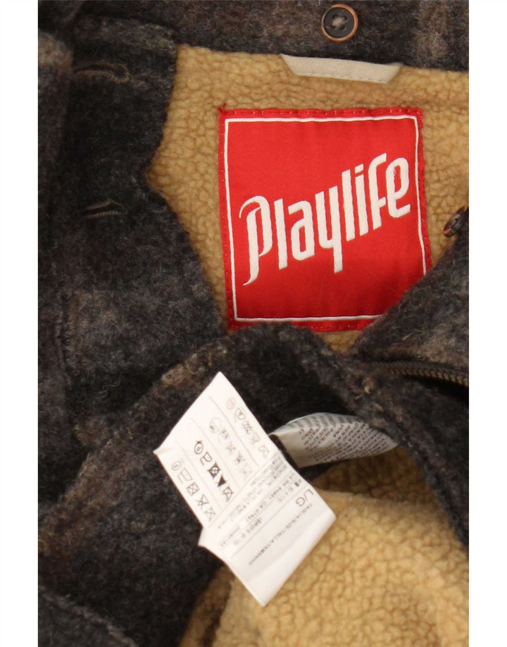 Playlife Dame Sherpa Duffle Bomber Jacket UK 16 Large Brown Plaid Classic
