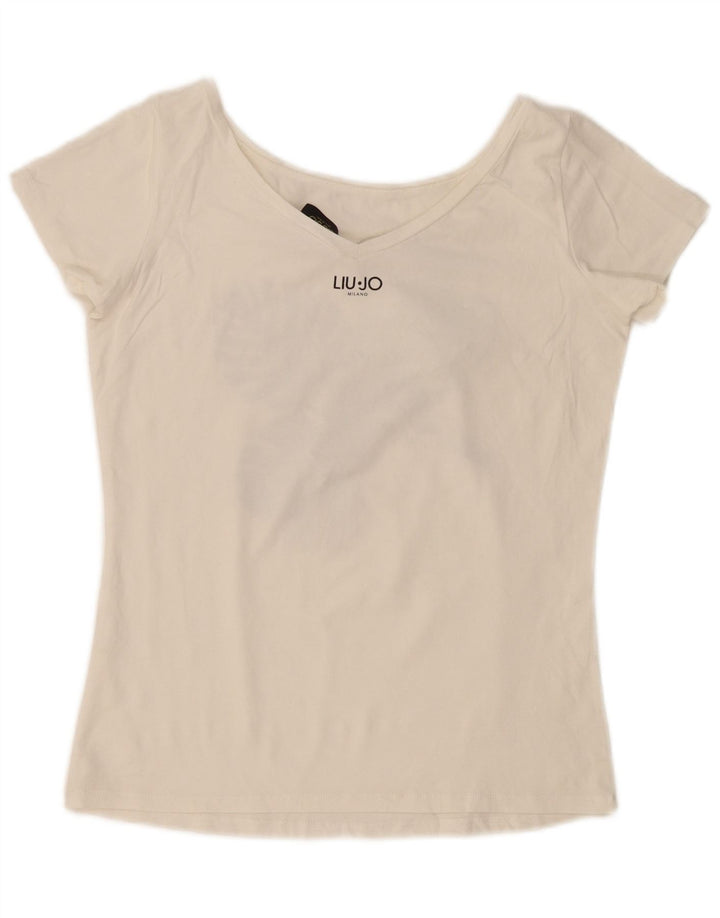 Liu Jo Grafisk T-shirt top til kvinder UK 14 Medium White