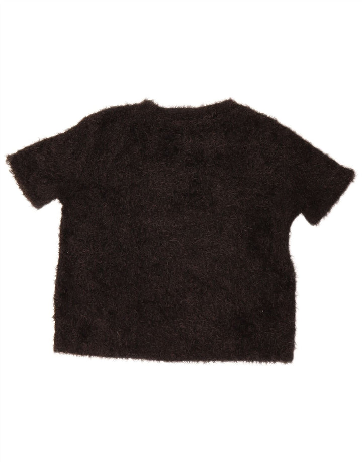 Zara Womens Crop Bluse Top UK 14 Medium Black Polyester