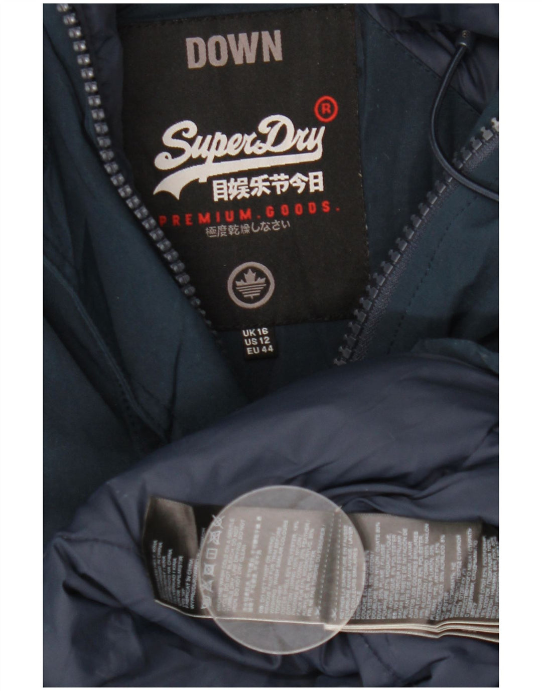 Superdry Polstret frakke med hætte til kvinder UK 16 Stor marineblå polyester