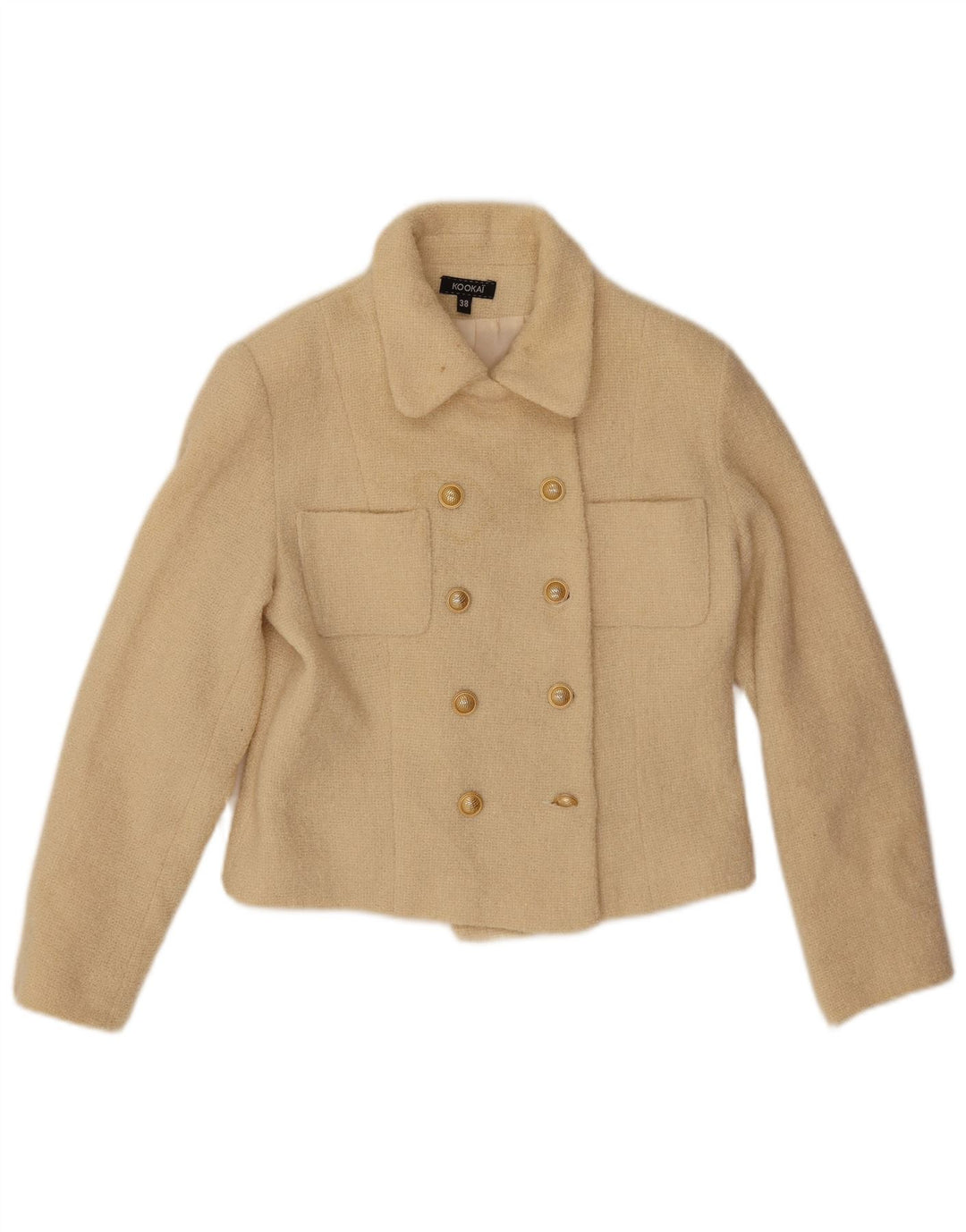 Kookai Womens Crop Pea Coat EU 38 Medium Beige Uld