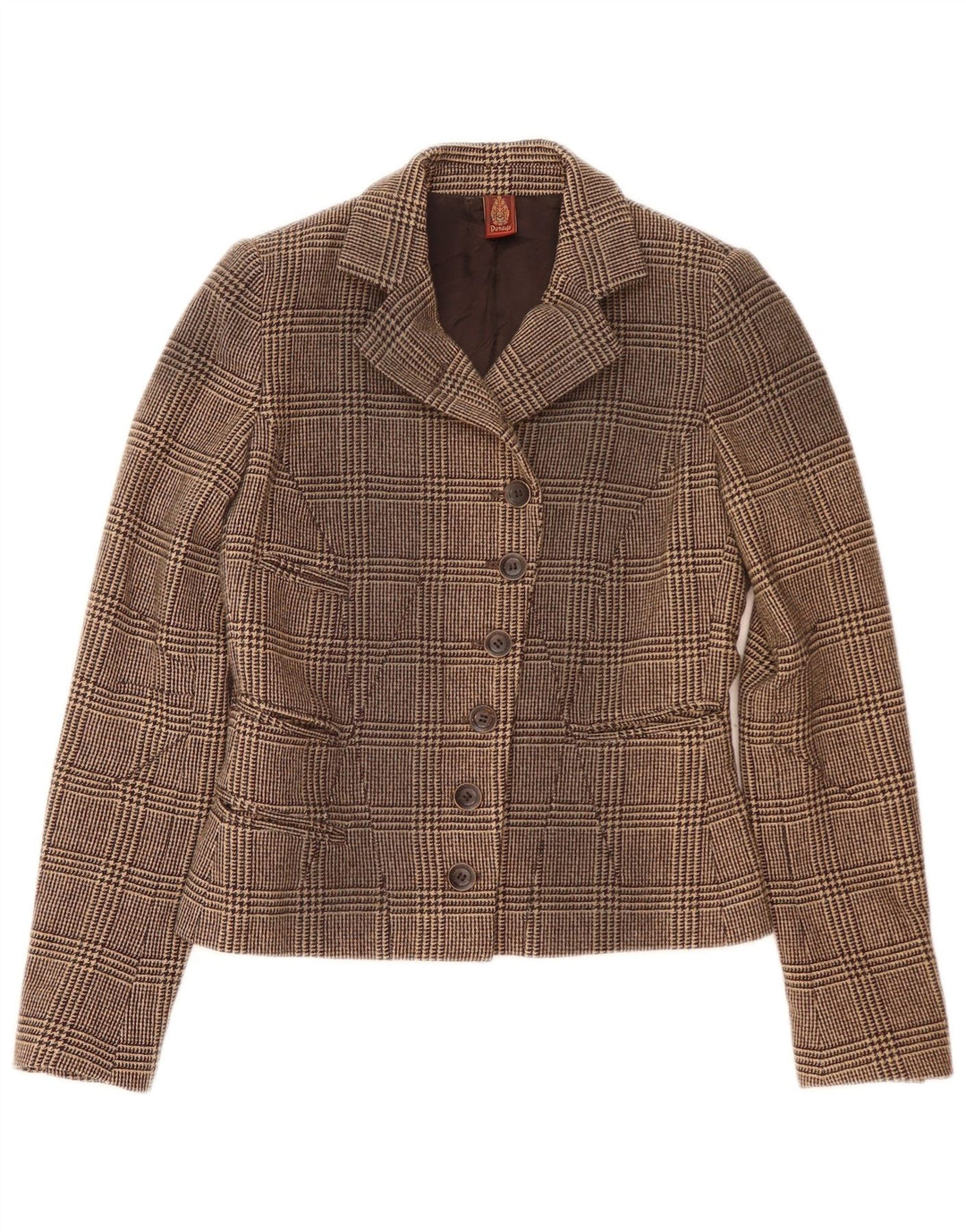 Dondup Dame 6 Button Blazer Jacket IT 42 Medium Brown Houndstooth Uld