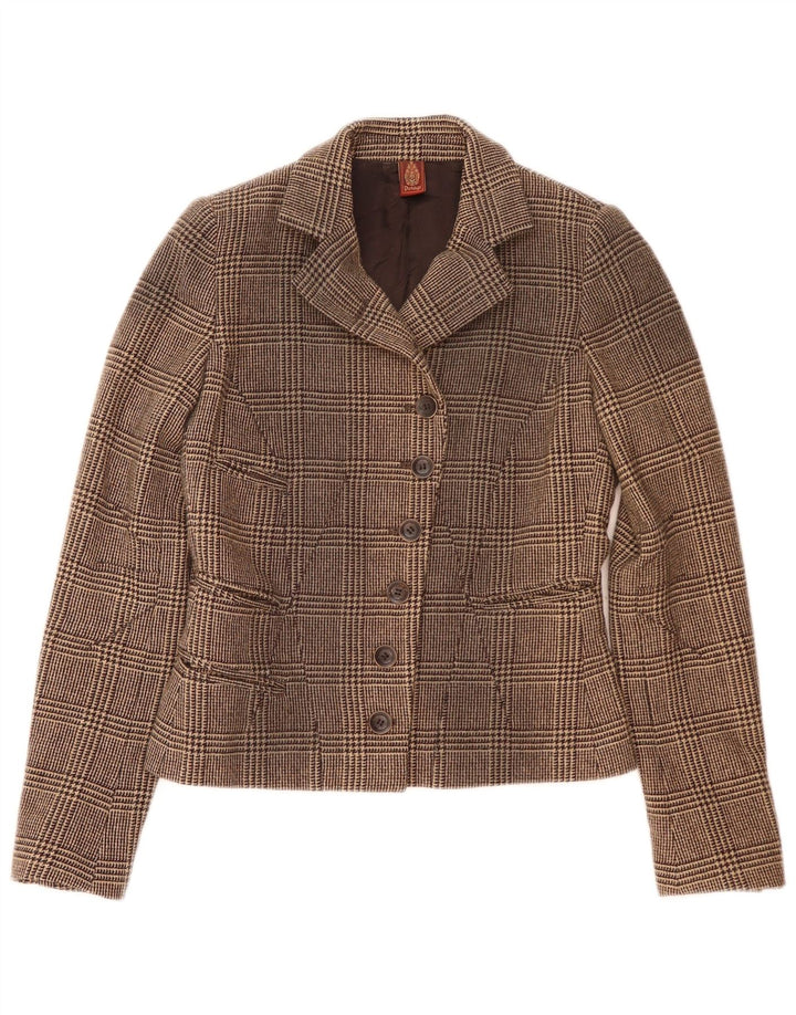 Dondup Dame 6 Button Blazer Jacket IT 42 Medium Brown Houndstooth Uld