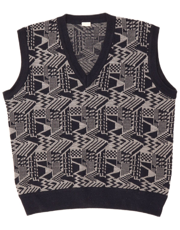 VINTAGE Herrevest Tank Top Stor Marineblå Geometrisk