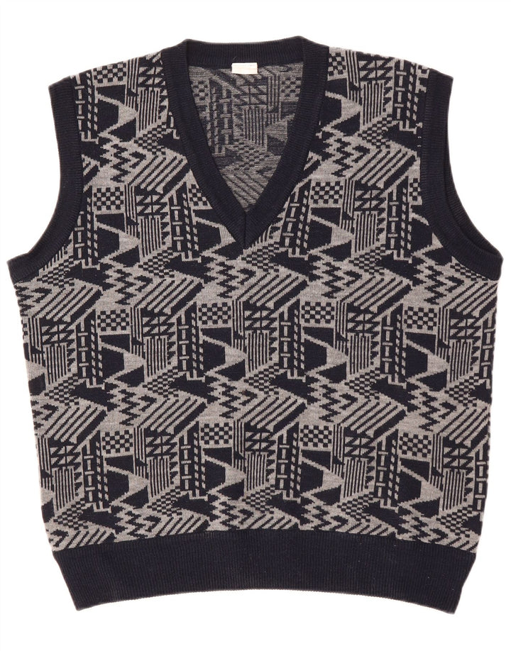 VINTAGE Herrevest Tank Top Stor Marineblå Geometrisk
