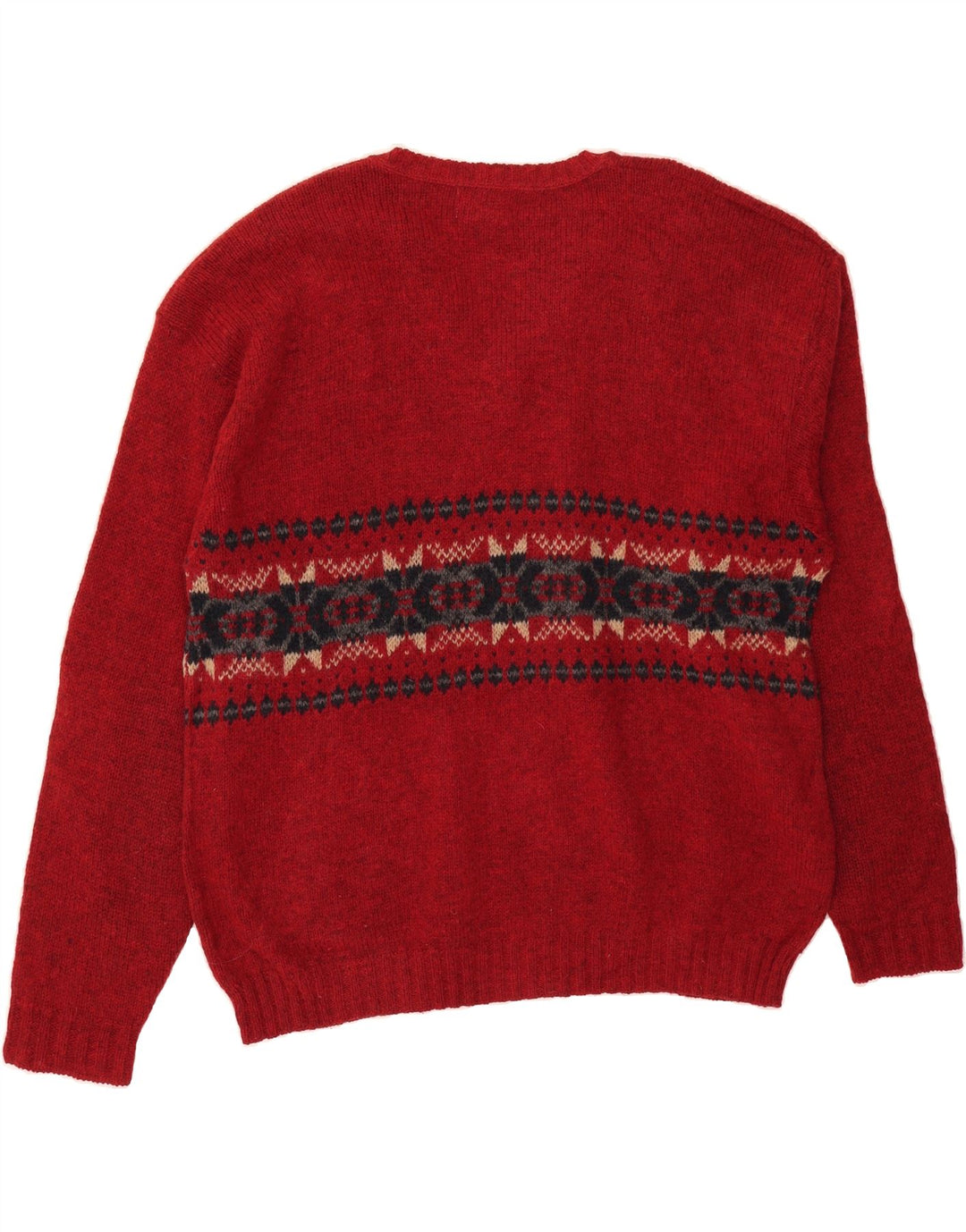 EDDIE BAUER Herre V-hals sweater 2XL Red Fair Isle Wool