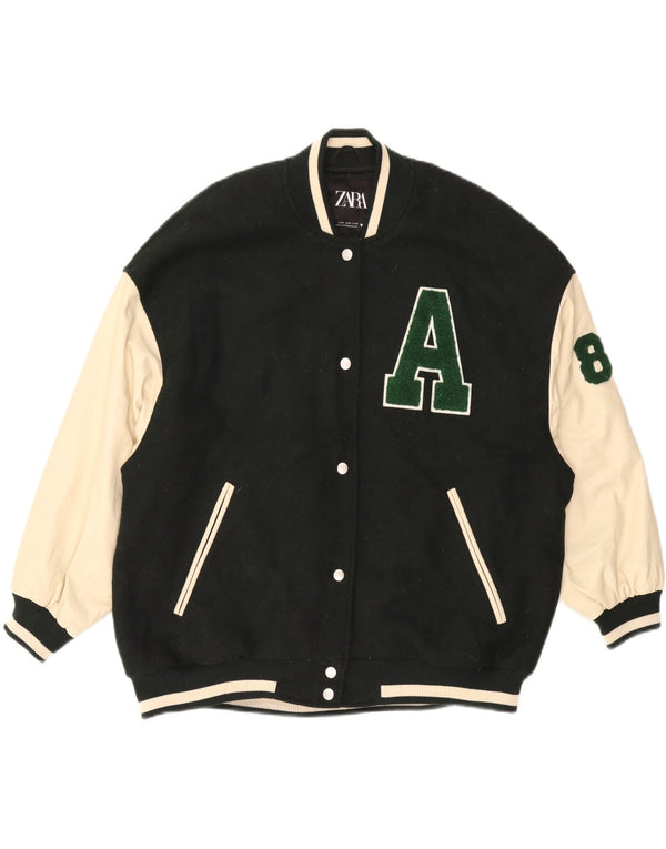 ZARA Grafisk Varsity-jakke til mænd UK 38 Medium Green Colourblock Polyester