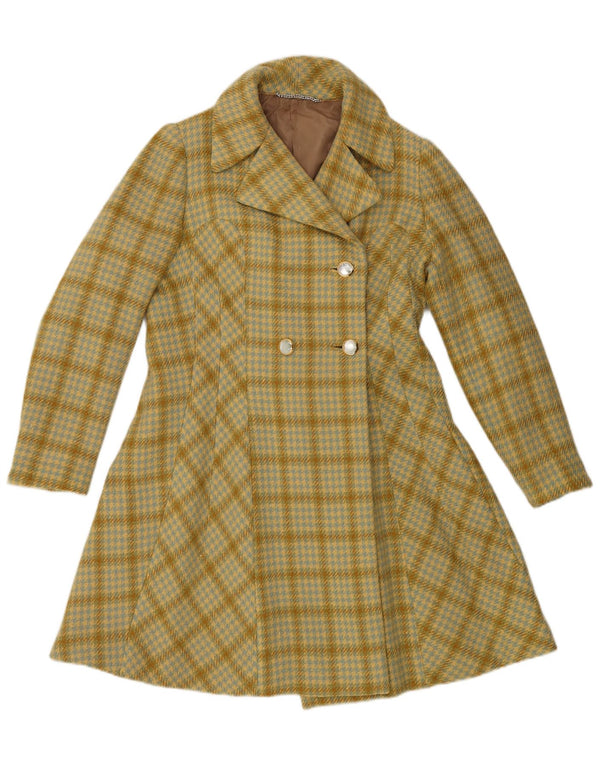 Vintage dobbeltradet frakke til kvinder UK 14 Medium Yellow Houndstooth
