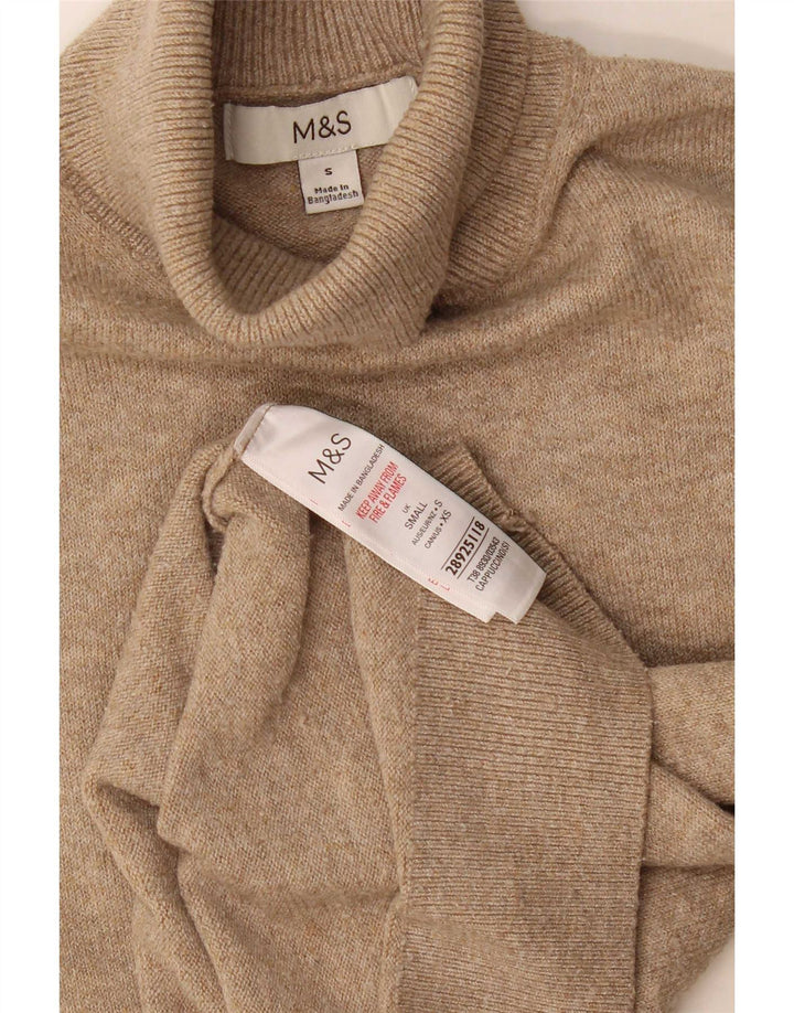 Marks & Spencer Dame Roll Neck Jumper Sweater UK 10 Small Beige Polyester