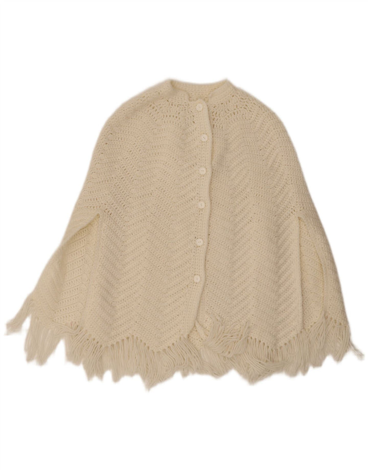 Vintage Dame Poncho Cardigan Sweater One Size Hvid