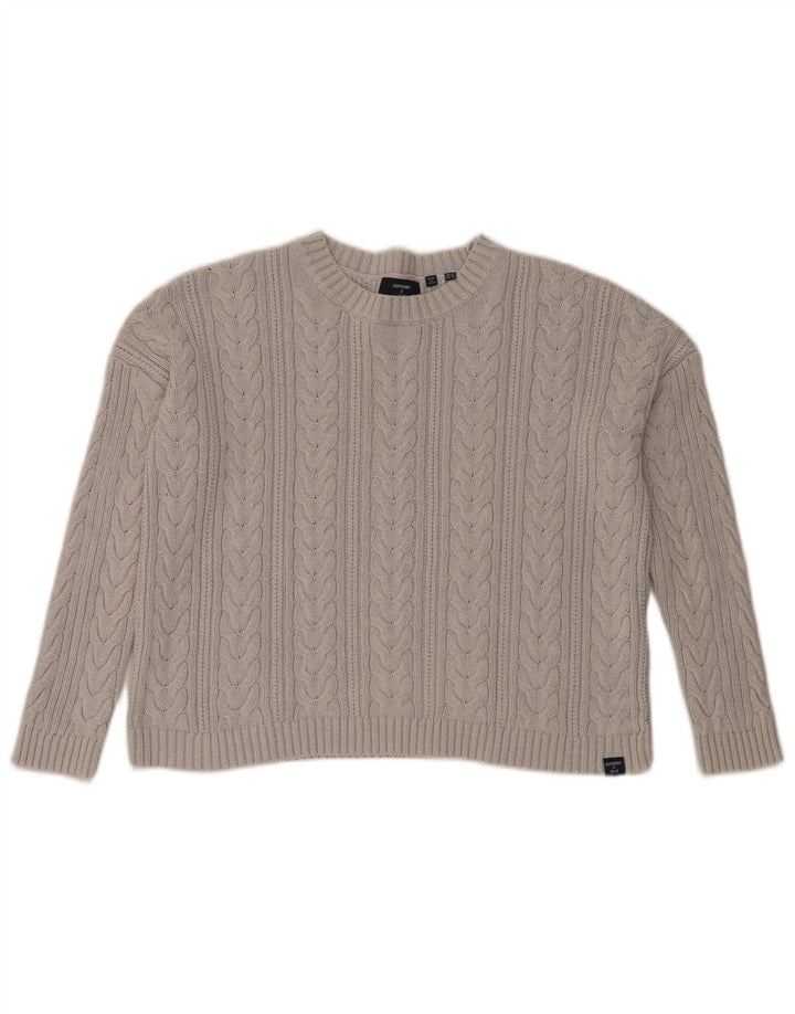 Superdry Womens Crop Oversized trøjetrøje med rund hals UK 10 lille grå