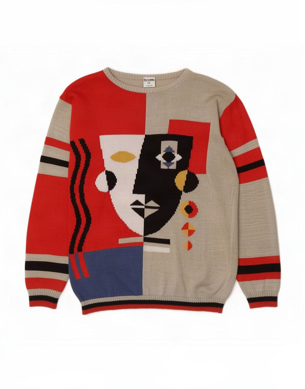 Lecomte Dame Grafisk Boat Neck Jumper Sweater UK 10 Lille Grå Geometrisk