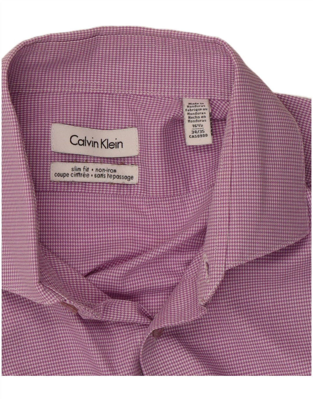 CALVIN KLEIN Herre Slim Fit skjorte str. 16 1/2 Large Purple Houndstooth