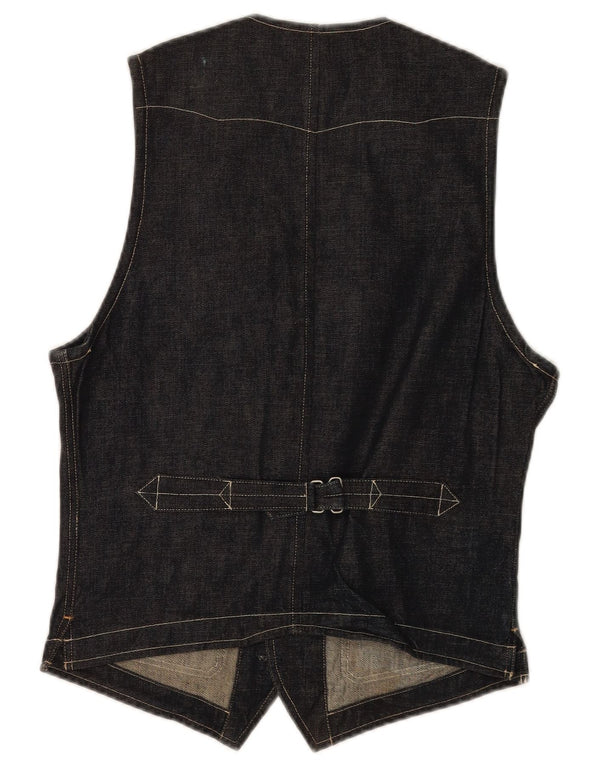 Vintage Mens Denim Waistcoat Small Navy Blue