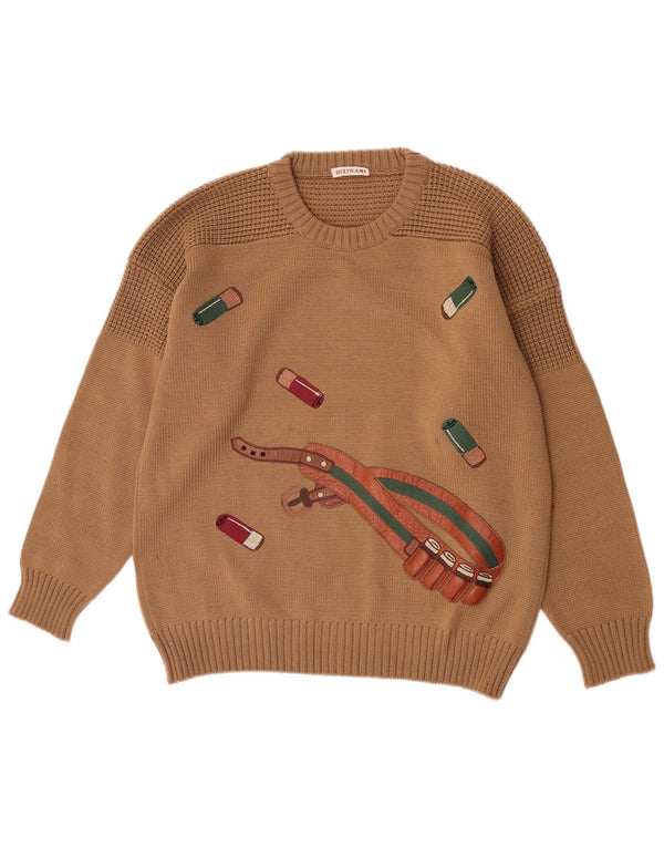 Beltrami Dame Grafisk Crew Neck Jumper Sweater UK 16 Large Brown