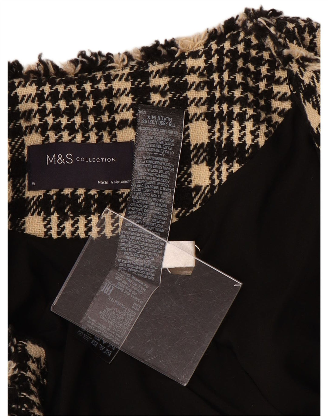Marks & Spencer Dame Blazer Jacket UK 6 XS Sort Plaid Polyester