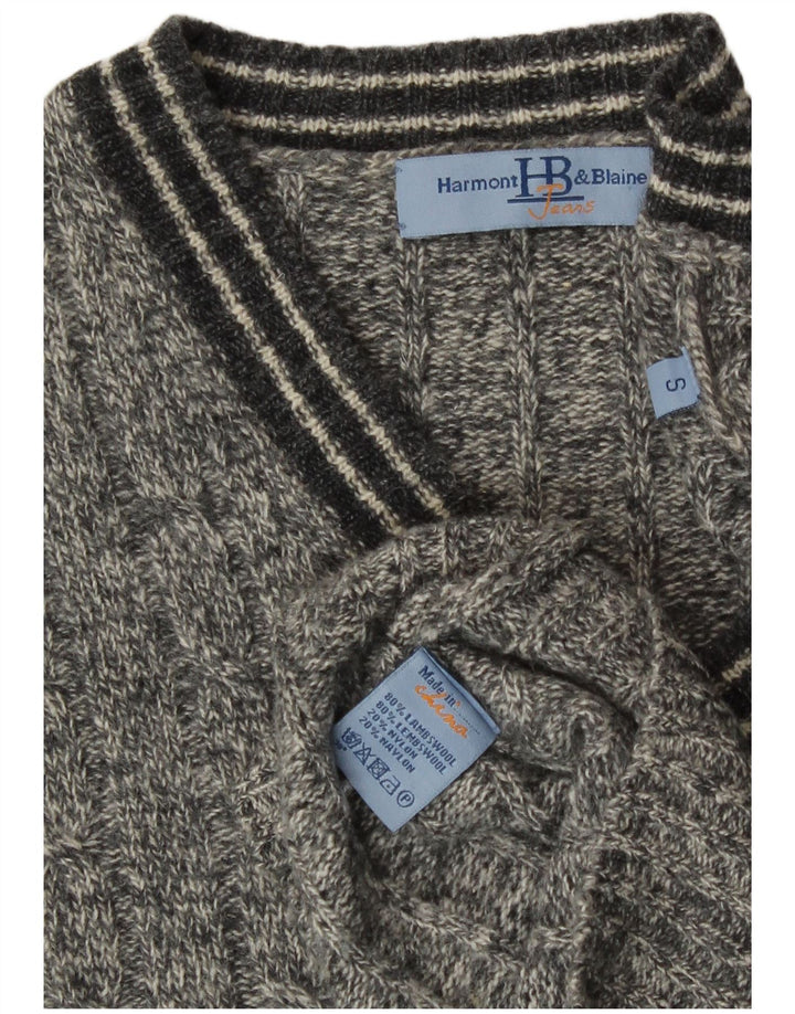 Harmont & Blaine Herre V-hals sweater, lille grå flækket lammeuld