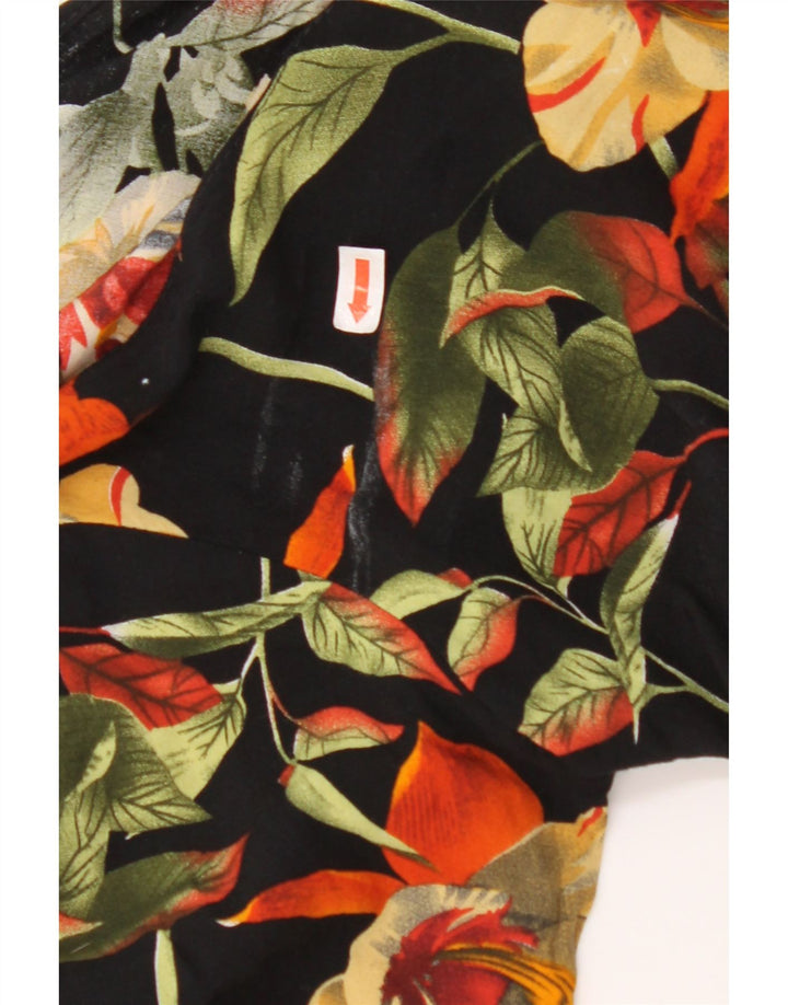 VINTAGE Womens Crop Shirt Bluse UK 12 Medium Black Floral Viscose