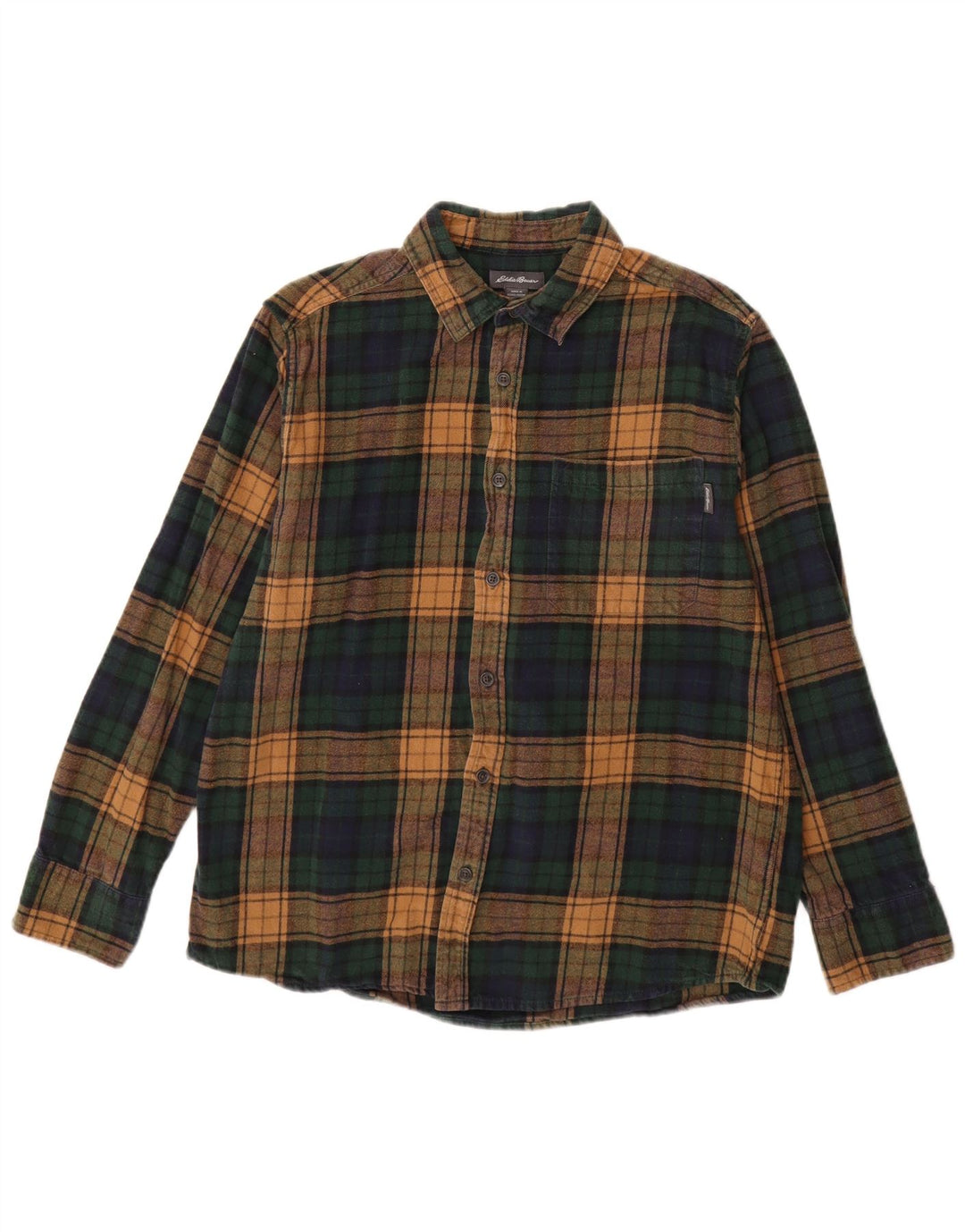 EDDIE BAUER Drenge Flanellskjorte 15-16 år Stor Grøn Plaid Bomuld