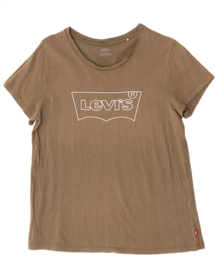 Levi's Dame Grafisk T-Shirt Top UK 14 Medium Khaki
