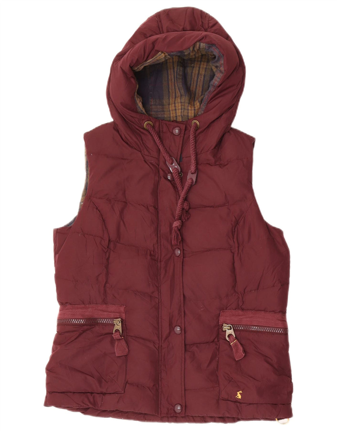 Joules Dame Hætte Polstret Gilet UK 14 Large Maroon Polyester