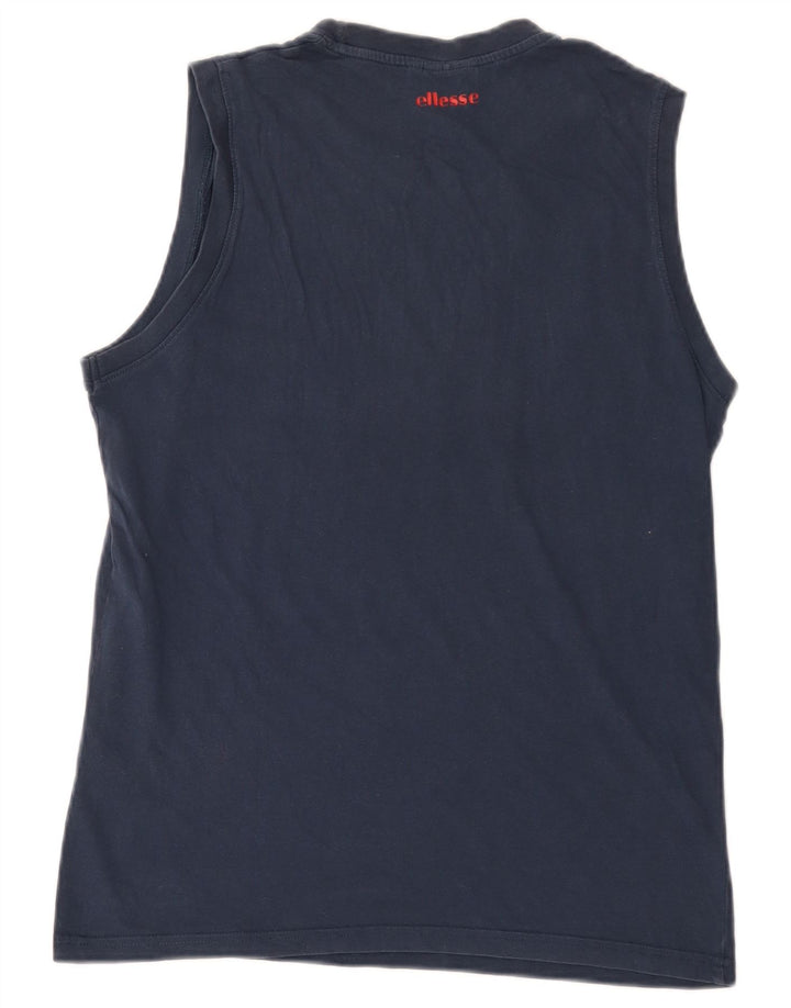 ELLESSE Kvinder Grafisk Vest Top UK 16 Large Navy Blue Bomuld