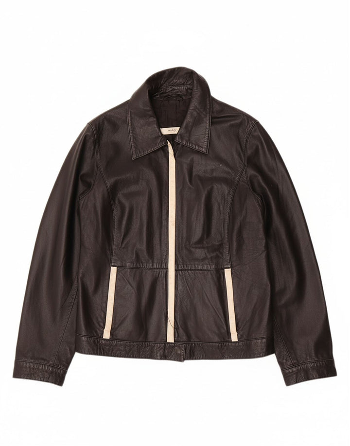 MARINA RINALDI Womens Jacket Size 19 Small Black Colourblock Leather
