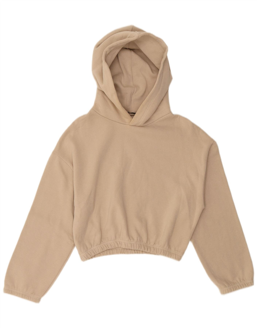ZARA Dame Crop Hoodie Jumper UK 14 Medium Beige Bomuld