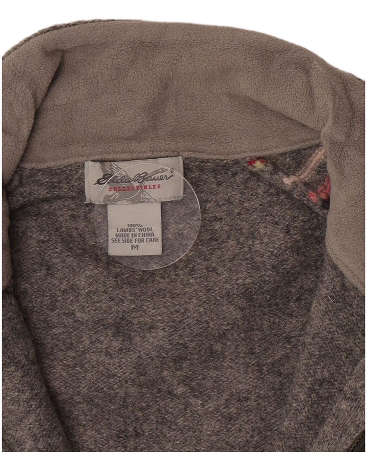 Eddie Bauer Dame Cardigan Sweater UK 12 Mellemgrå Stribet lammeuld