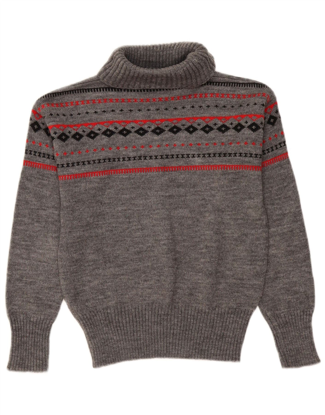 Vintage Dame Roll Neck Jumper Sweater UK 12 Medium Grey Fair Isle