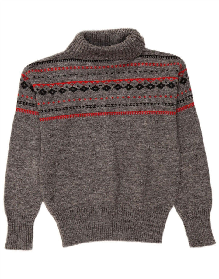 Vintage Dame Roll Neck Jumper Sweater UK 12 Medium Grey Fair Isle
