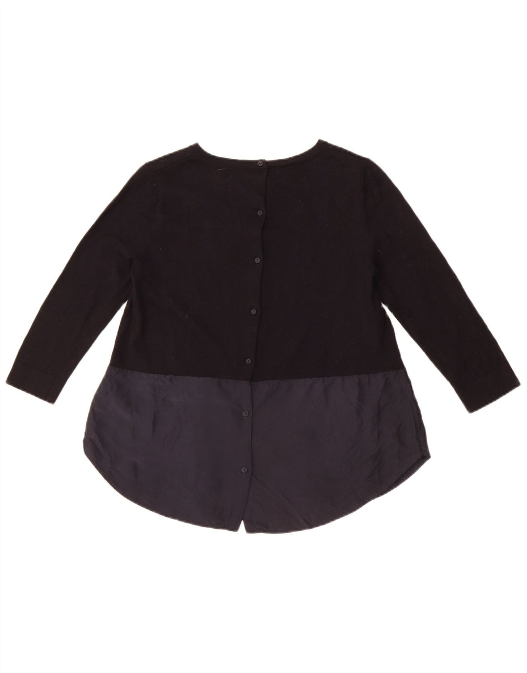 Cos Dame 3/4 ærmet bluse Top UK 10 Small Navy Blue Colourblock Uld