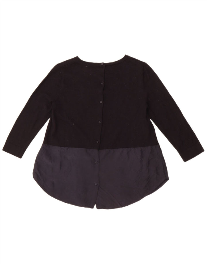 Cos Dame 3/4 ærmet bluse Top UK 10 Small Navy Blue Colourblock Uld
