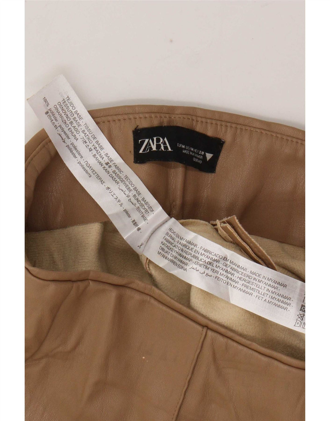 Zara Dame imiteret læder Leggings UK 14 Medium Brun Polyester