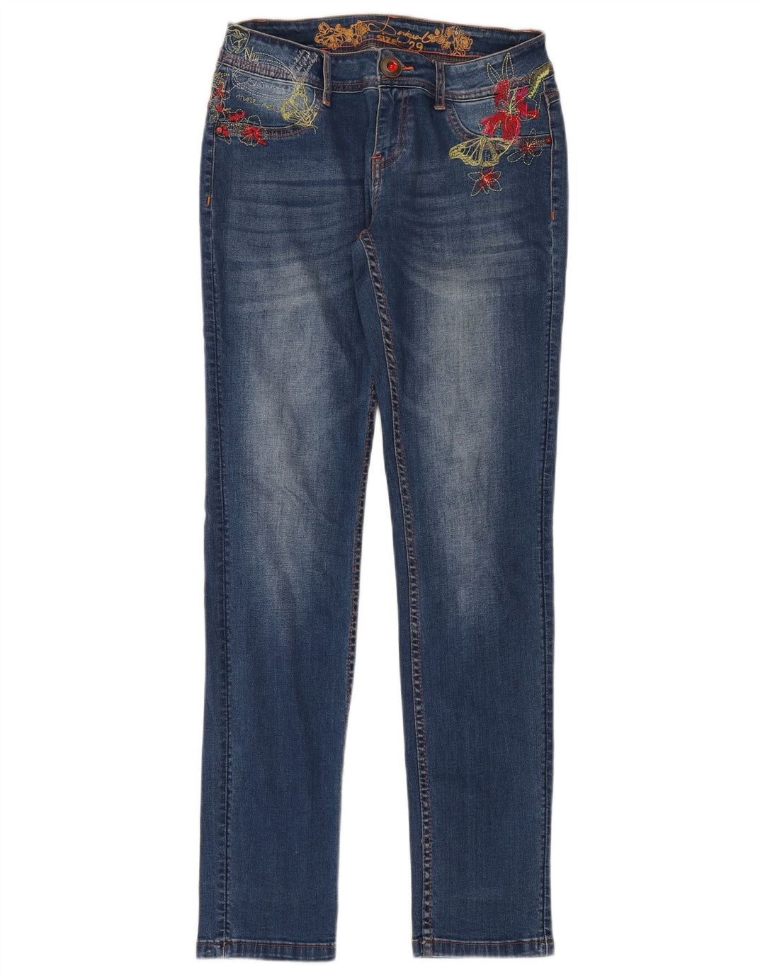 Desigual Dame Slim Jeans W29 L32 Blå Blomster Bomuld