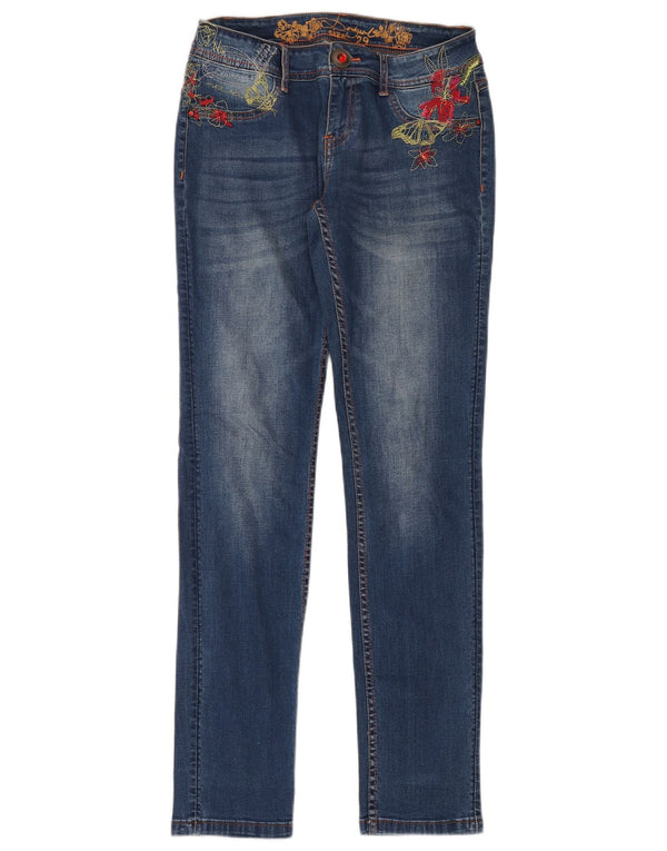 Desigual Dame Slim Jeans W29 L32 Blå Blomster Bomuld