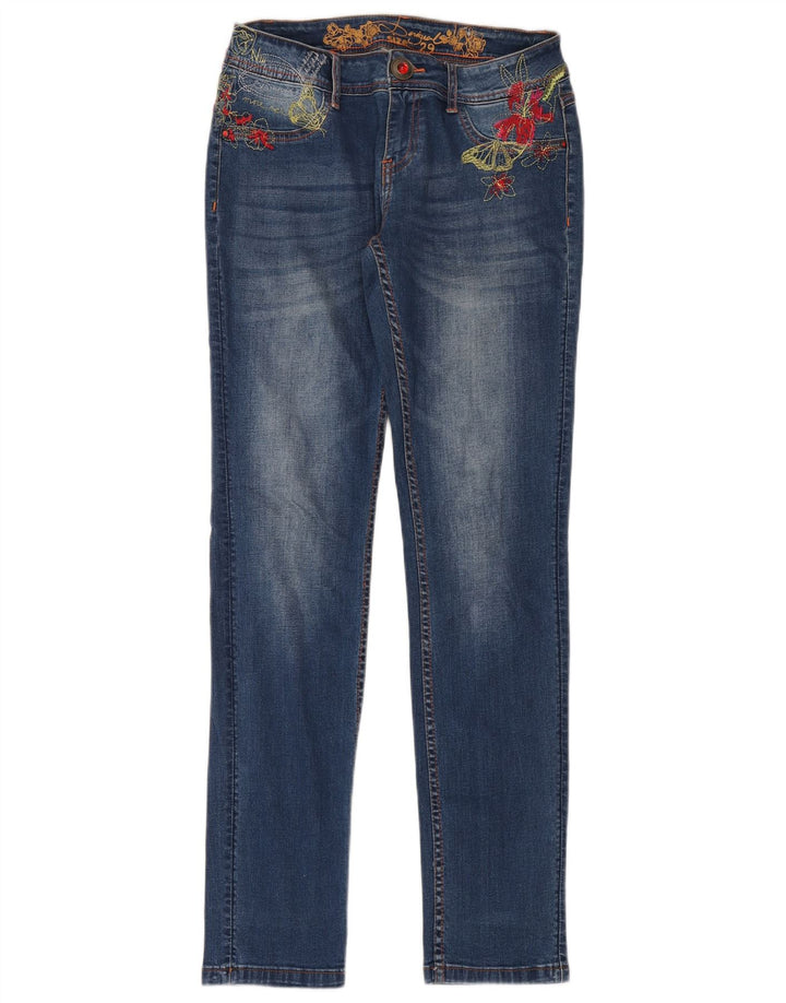 Desigual Dame Slim Jeans W29 L32 Blå Blomster Bomuld