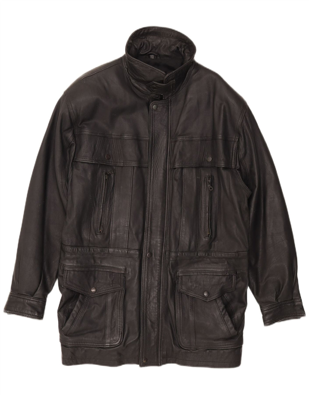 Vintage Herre Læderjakke EU 50 Stor Sort Læder