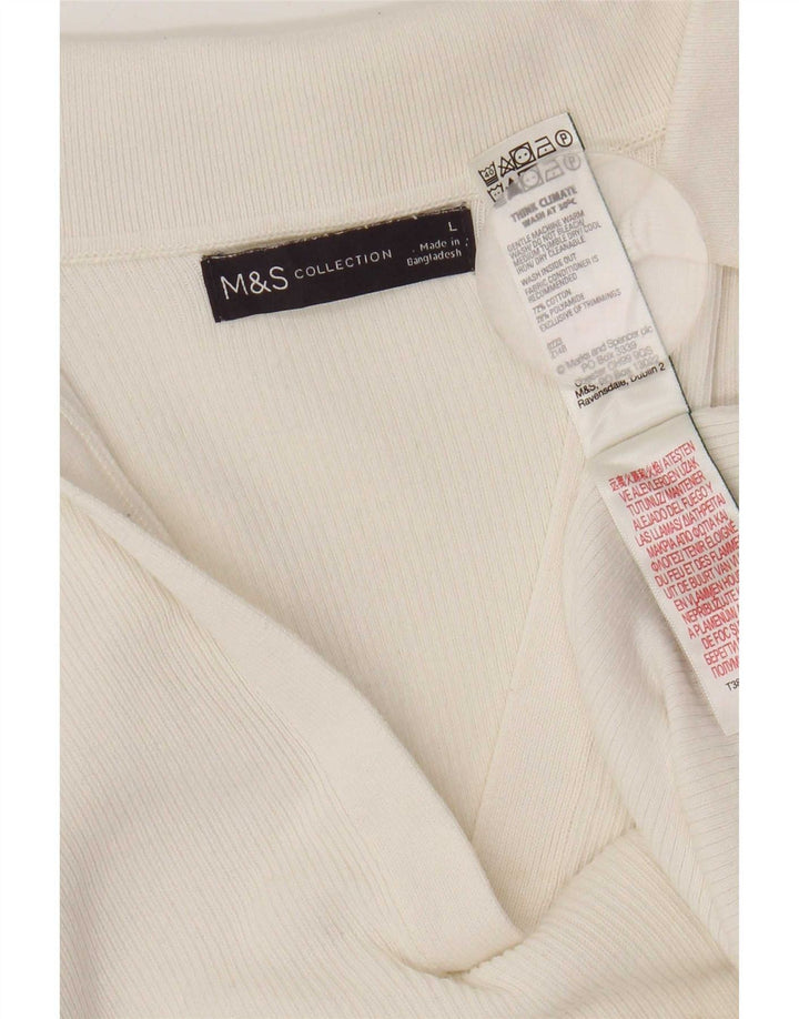 Marks & Spencer Dame Polo Shirt UK 14 Stor Hvid Bomuld