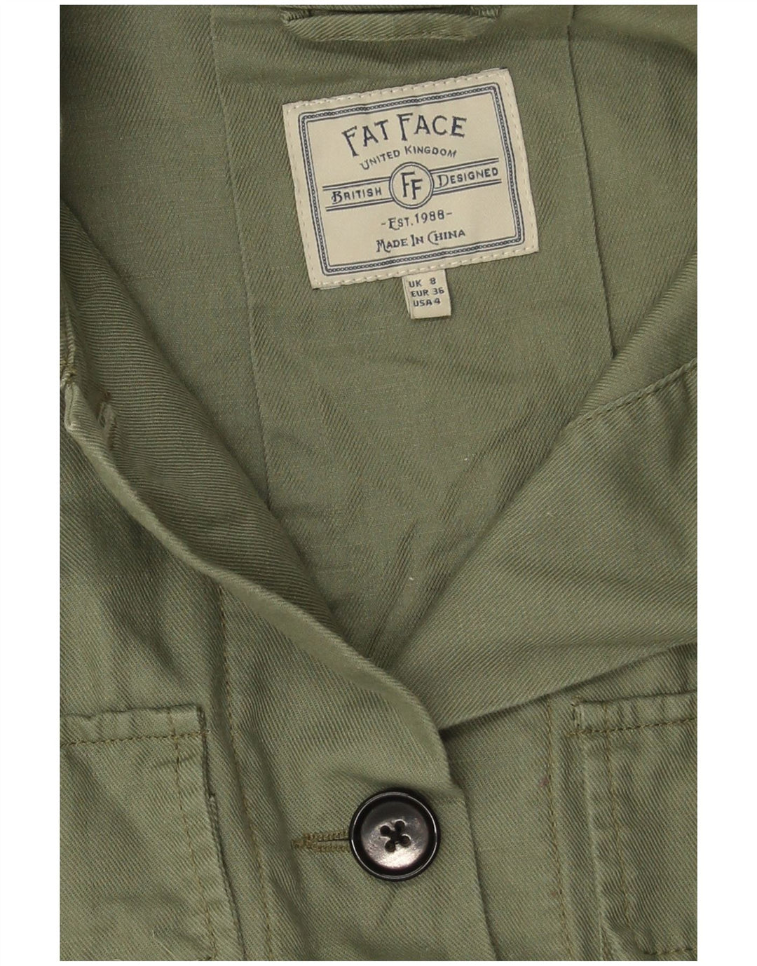 Fat Face Dame Oversized Military Jacket UK 8 Small Green Linen