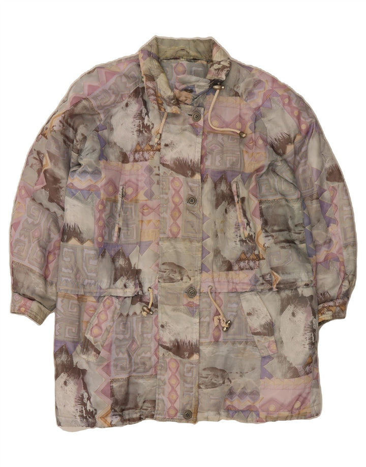 VINTAGE Womens Oversized Windbreaker Coat UK 18 XL Grey Geometric Vintage Vintage and Second-Hand Vintage from Messina Hembry 