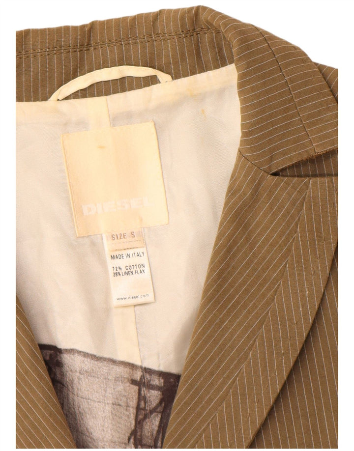 Diesel Herre 2 Button Blazer Jacket UK 36 Small Khaki Pinstripe Cotton
