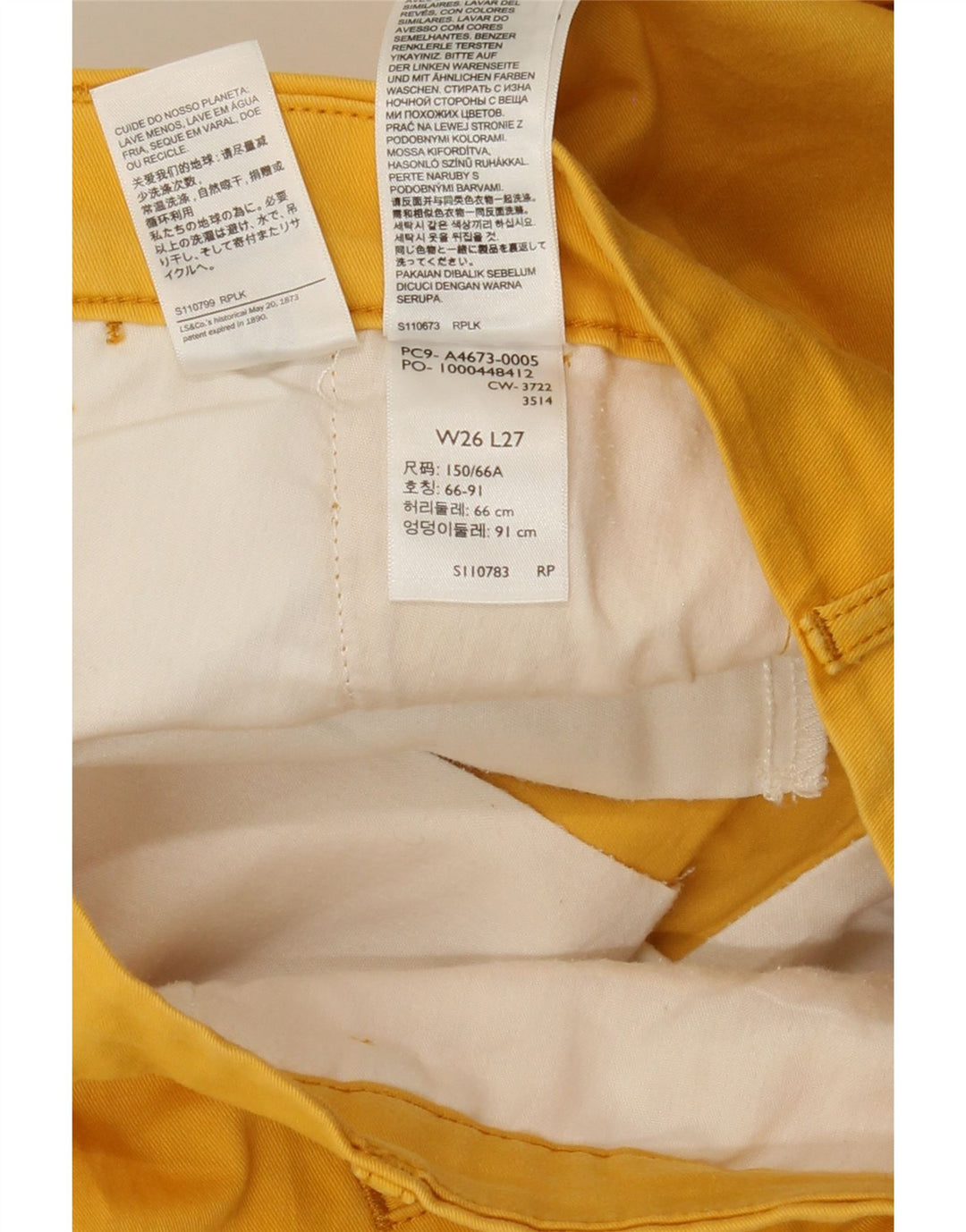 LEVI'S Womens Slim Chino Trousers W26 L27 Yellow Cotton Vintage Levi's and Second-Hand Levi's from Messina Hembry 