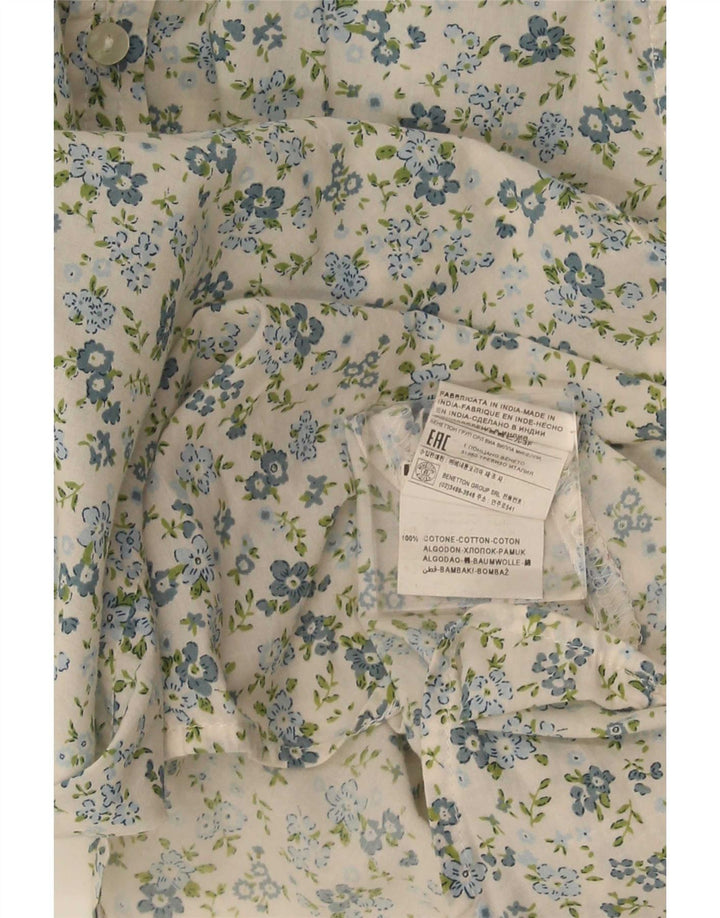 Benetton Womens Shirt UK 10 Small White Floral Cotton