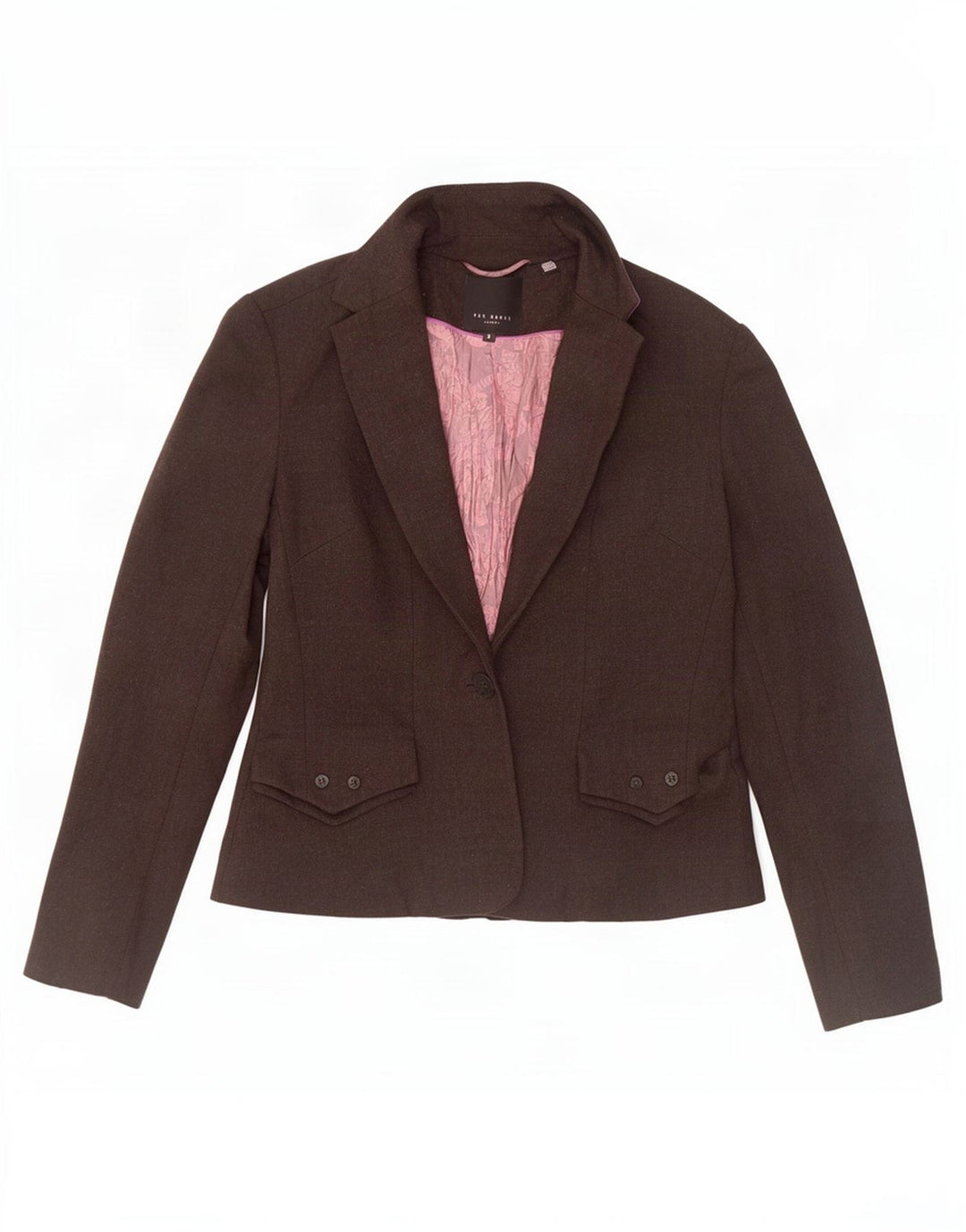 Ted Baker Dame 1 Knap Blazer Jakke Størrelse 3 Medium Brun Uld