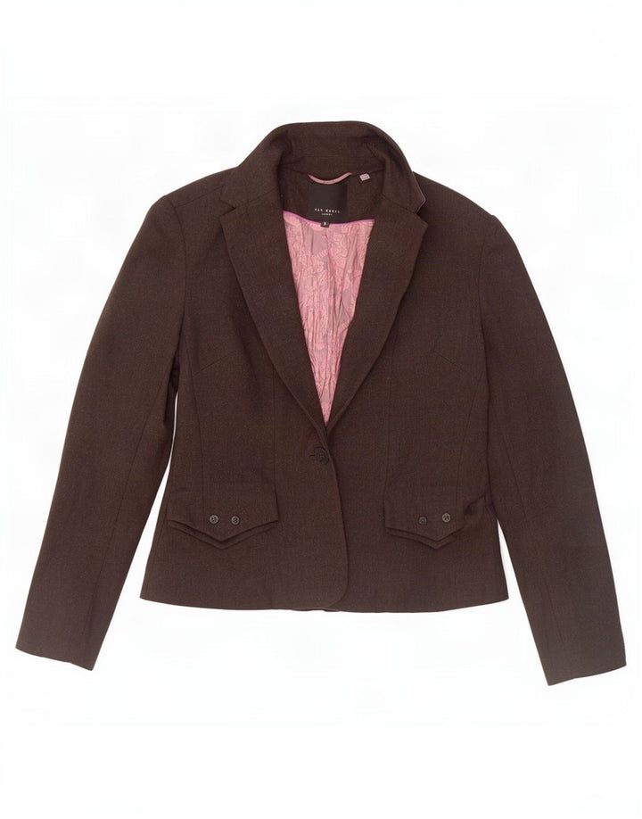Ted Baker Dame 1 Knap Blazer Jakke Størrelse 3 Medium Brun Uld