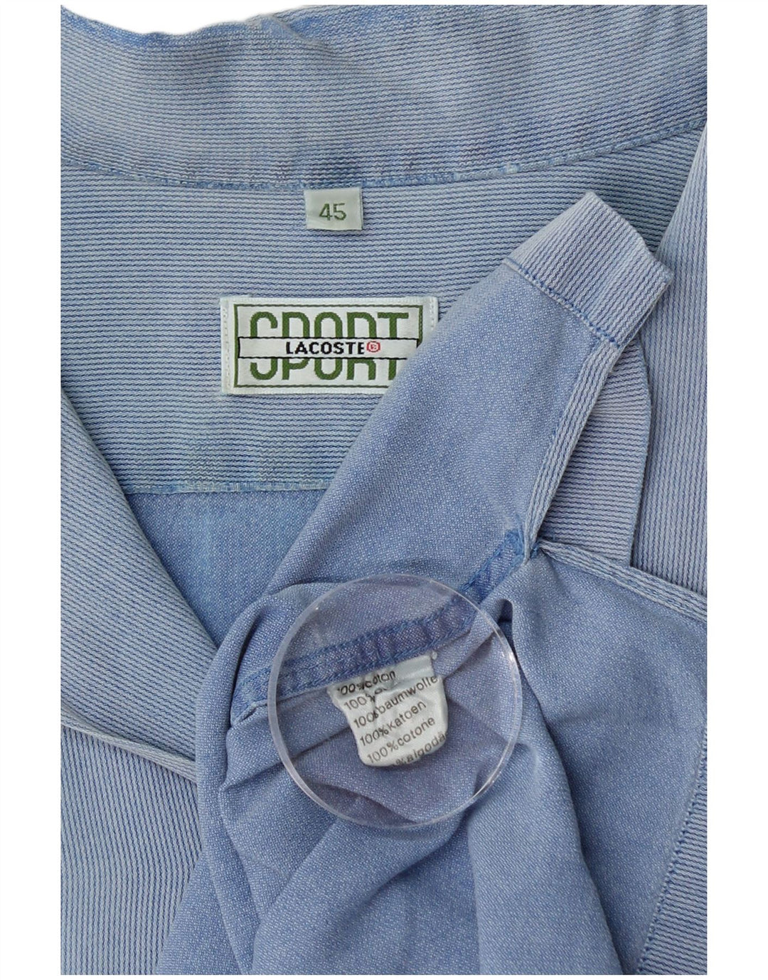 LACOSTE Kortærmet Herreskjorte Størrelse 45 XL Blå nålestribet bomuld