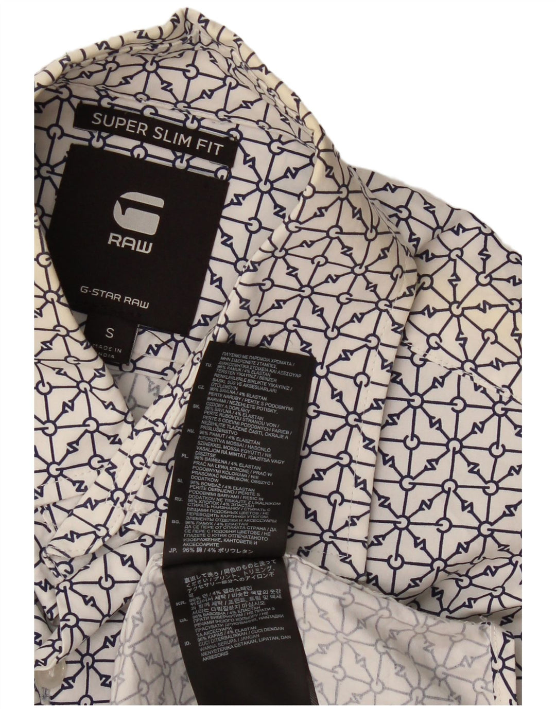 G-STAR Mens Extra Slim Fit Shirt Small White Geometric Cotton