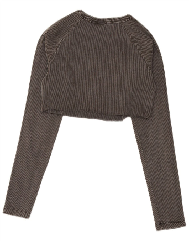 Adidas Dame Crop Top Langærmet UK 12/14 Medium Grey Bomuld